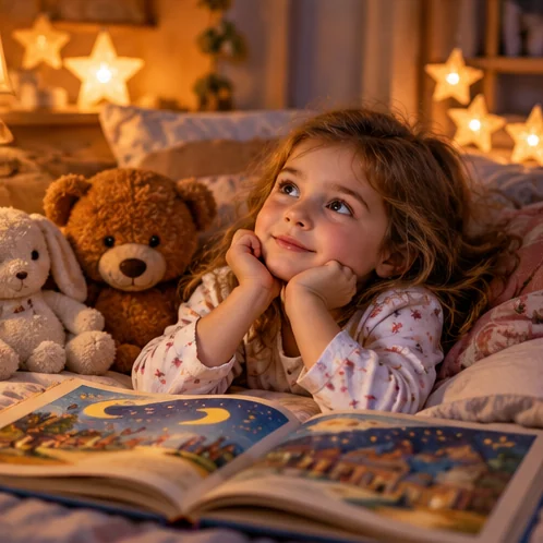 Ребёнок готовится ко сну с книгой